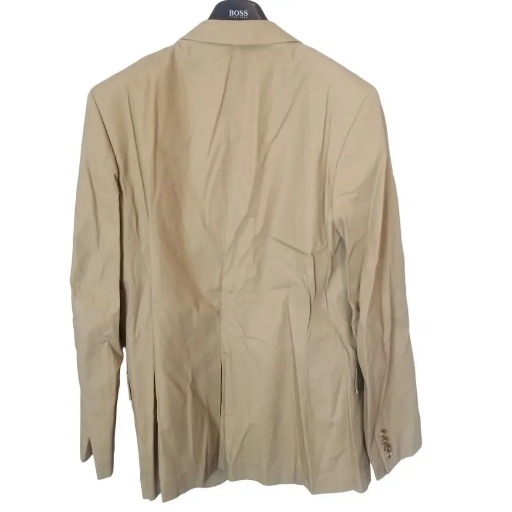 J. Crew Mens Thompson Blazer Size 40 L Tan Cotton Suit Jacket Wedding Guest